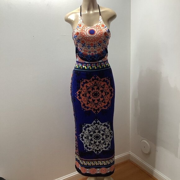 Halter Tie Size Medium Printed Maxi Dress Preloved - Picture 5 of 10